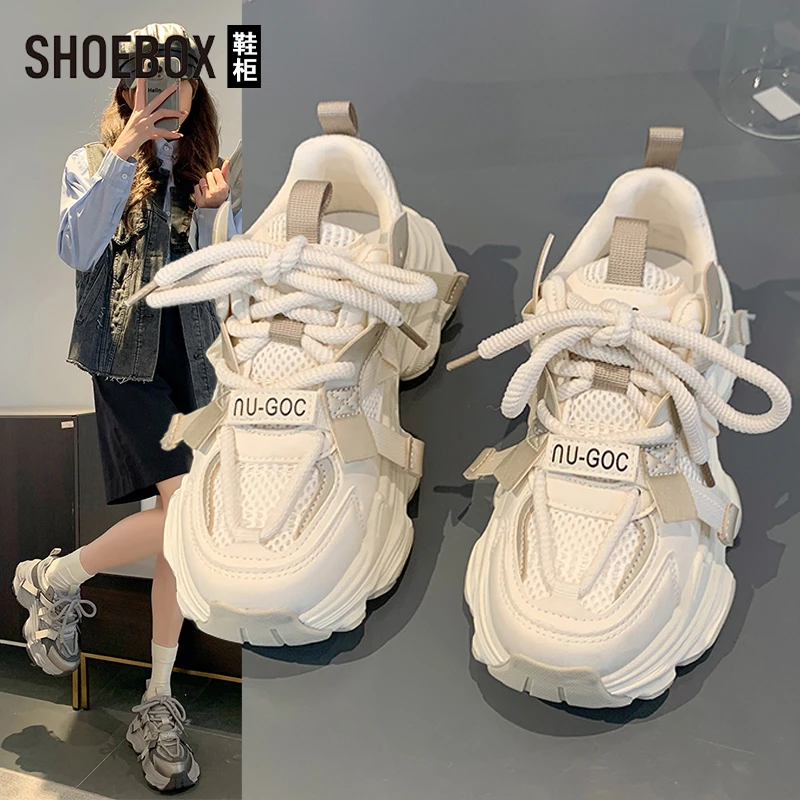达芙妮集团旗下厚底网面老爹鞋女2025新款秋季百搭增高休闲运动鞋