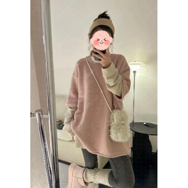 轻奢小众圆领套头短袖毛衣女慵懒风+长袖宽松加厚保暖长袖打底衫