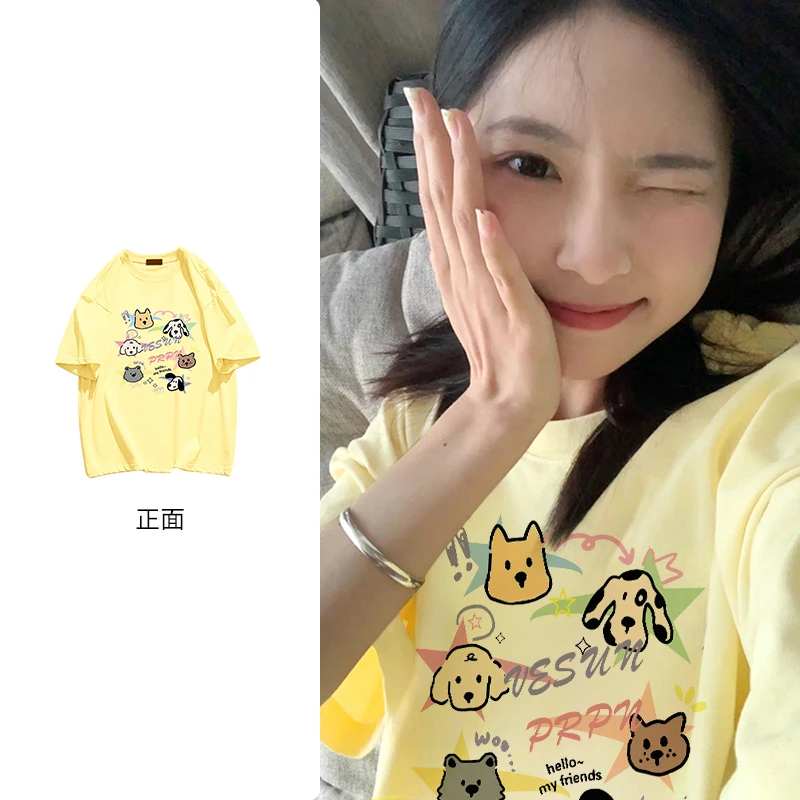 韩系可爱ins印花T恤情侣装网红小众设计感显瘦纯棉短袖上衣#N561