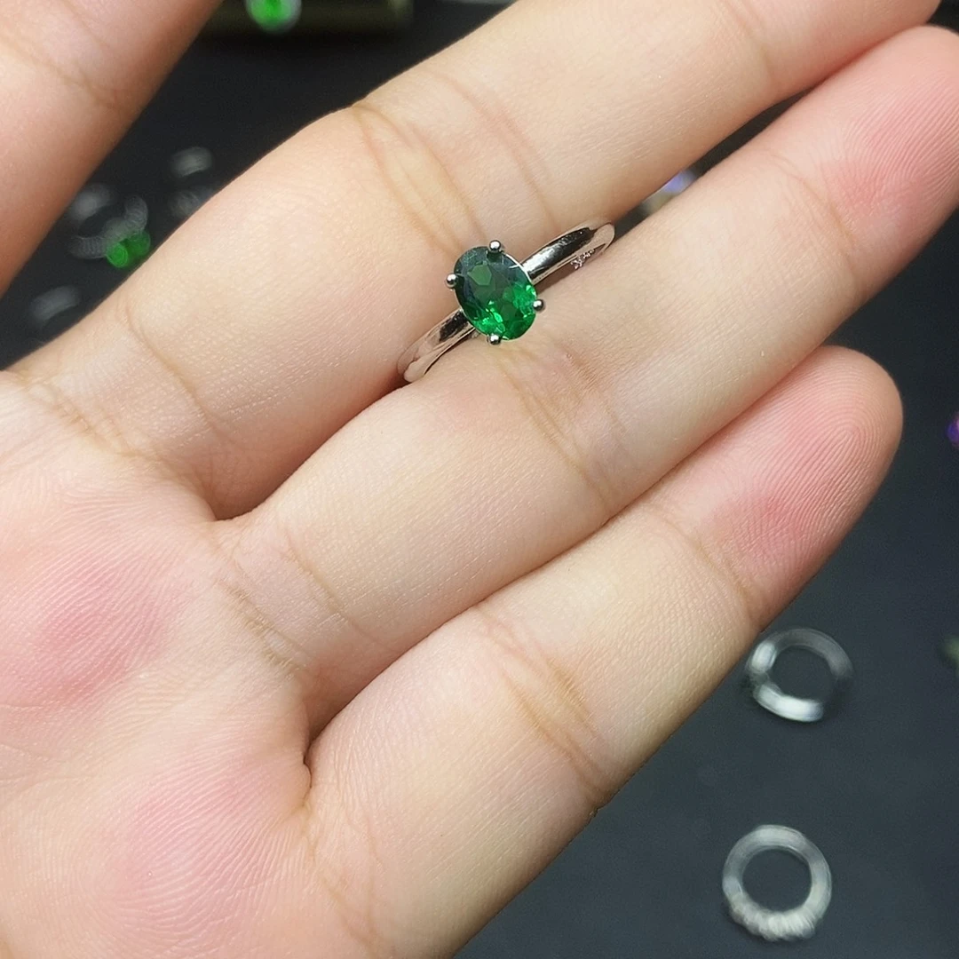 祖母绿戒指银S925镶嵌