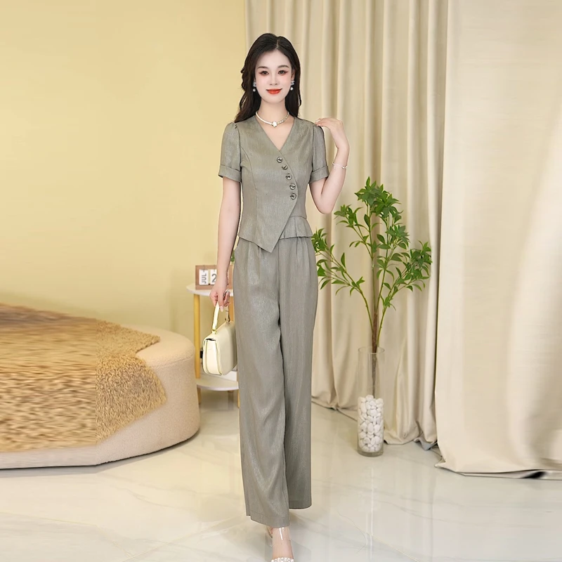 【两件套】秋季时尚宽松气质洋气休闲收腰显瘦高腰减龄短袖女装套裤