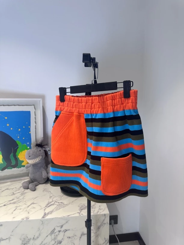 aubrino条纹高腰短裙