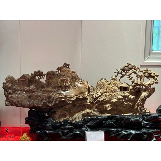 乌木金丝楠雕刻【细水长流】根雕摆件长100cm