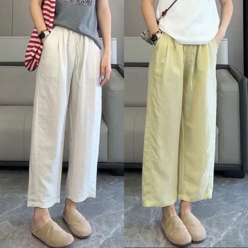 小个子夏季凉感垂顺速干高腰显瘦九分阔腿休闲裤