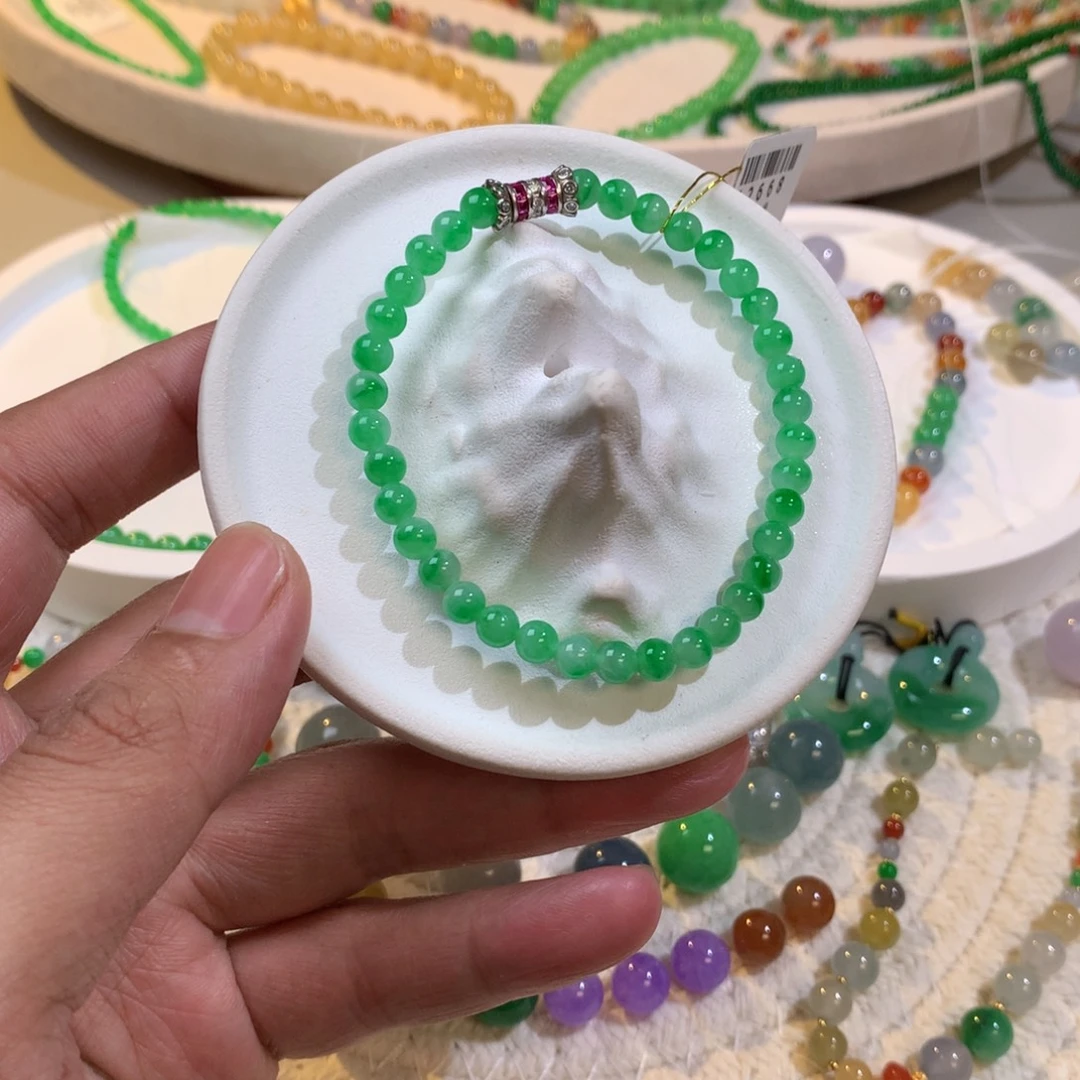 翡翠散珠阳绿手串
