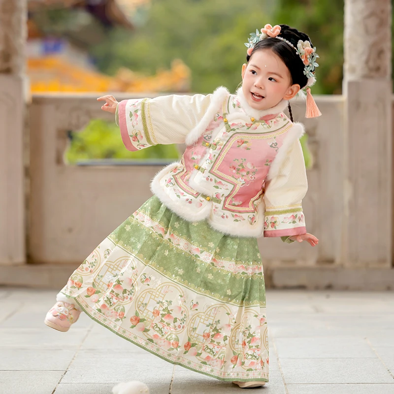 萌乎【琉璃】秋冬加棉加厚女童清汉女国风女宝马面裙套装-244828