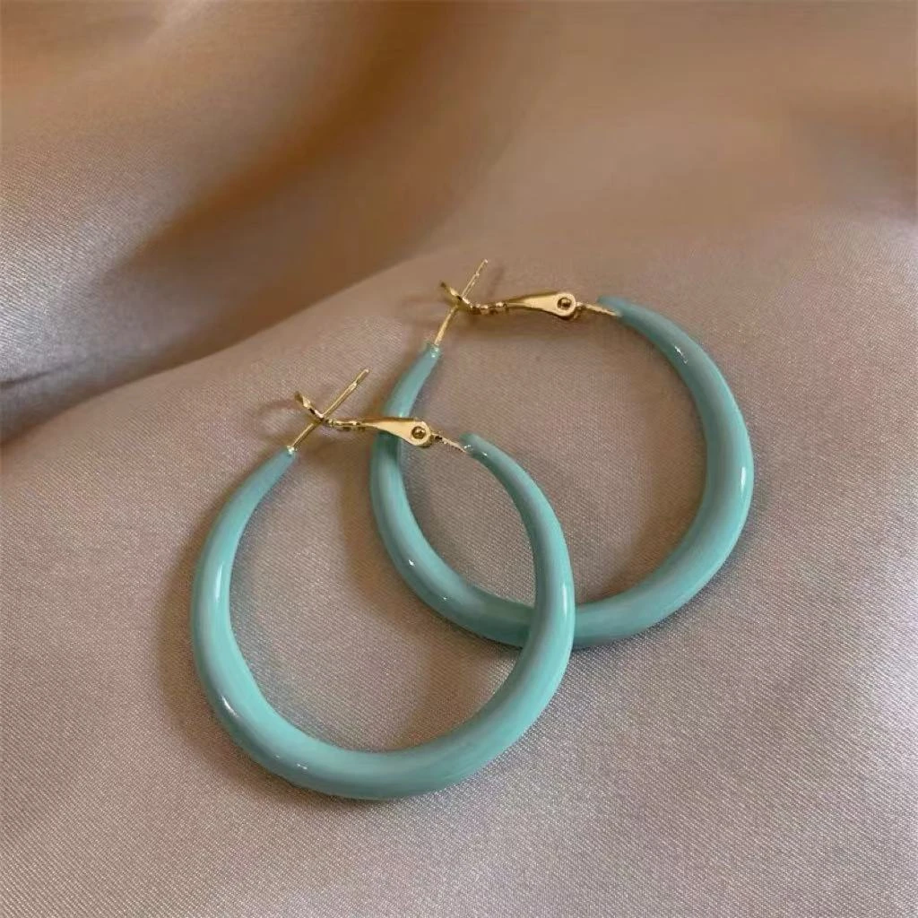 铜合金耳饰 多巴胺滴釉大圈圈耳环女轻奢高级感耳环方圆脸耳饰夏