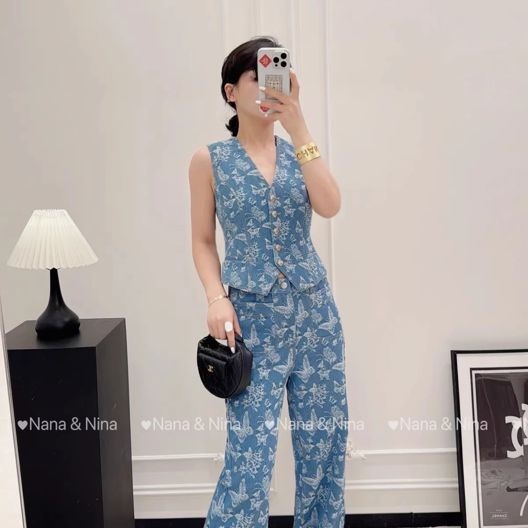 蝴蝶提花设计感牛仔马甲2025夏款女洋气外搭坎肩外穿无袖马夹背心