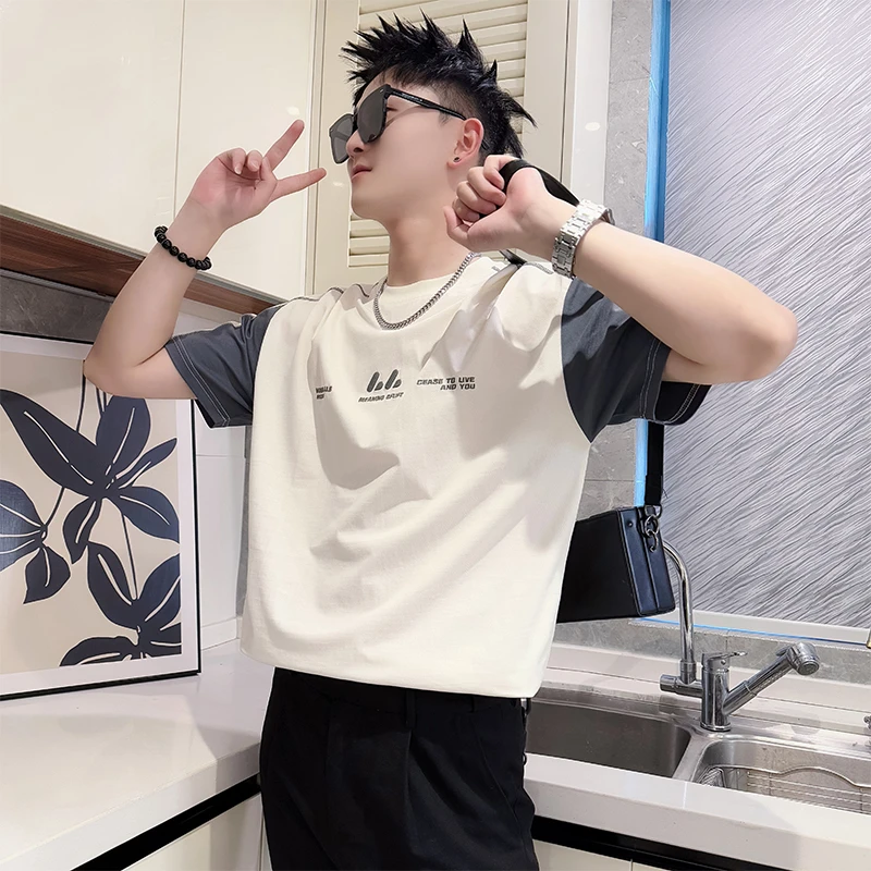 追属撞色男士衣服短袖ins潮牌T恤男装上衣新款夏季薄款痞帅风半袖