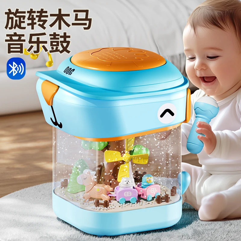拍拍鼓婴儿玩具0-6-12个月宝宝音乐早教益智旋转木马手拍鼓可充电