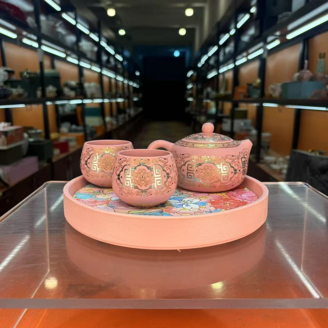 秋香茶具 粉泥金银措西施壶一壶两杯+盘家用泡茶功夫茶具- 2696
