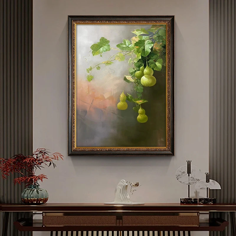 手绘油画五福临门写实葫芦客厅餐厅装饰画轻奢风走廊玄关挂画简约