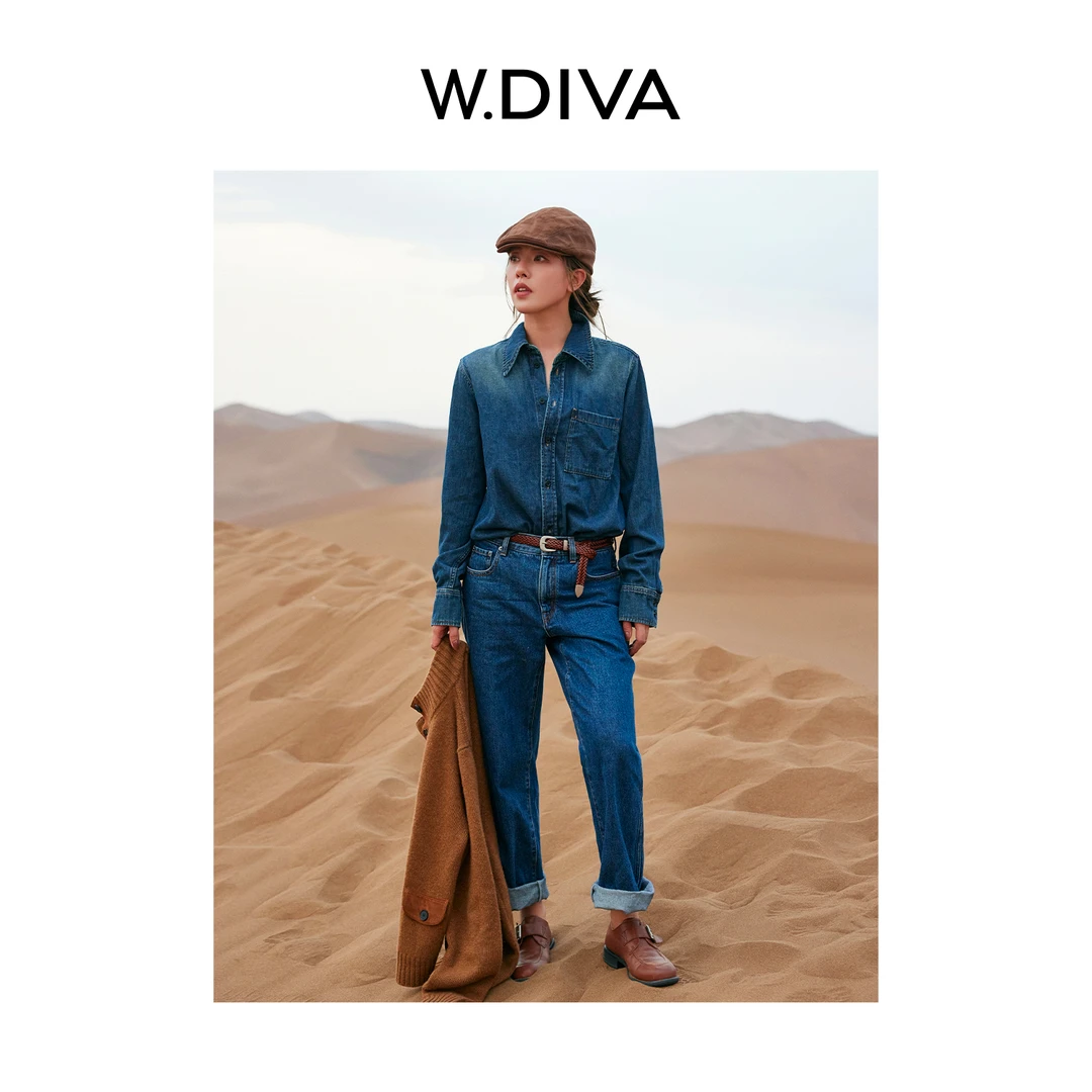 W.Diva【伯牙】丹宁极简风百搭牛仔长袖衬衫外套老钱风女3S2691079