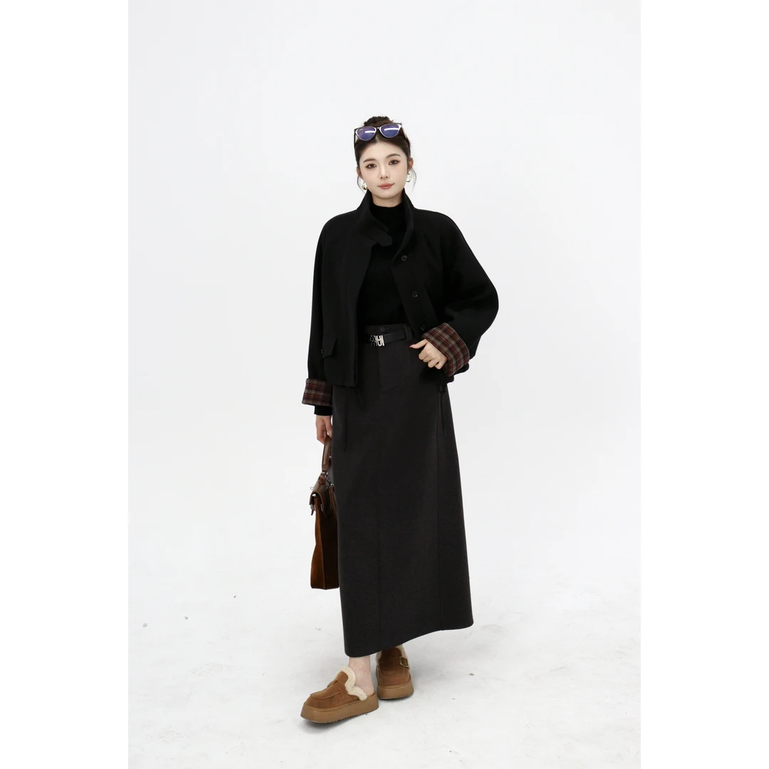 【叶落知秋】秋冬立体小翻领+领袢设计毛呢外套DM23097