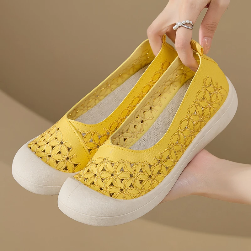 【日本原单】夏季新款牛皮镂空防滑软底休闲鞋一脚蹬凉鞋