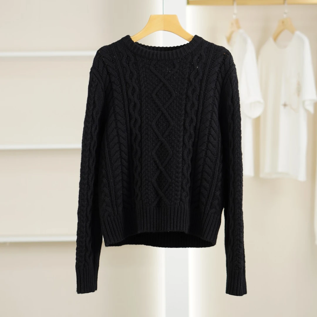 麦迪尚品【K】50428658绵羊毛韩系宽松麻花针织衫女秋冬品牌折扣