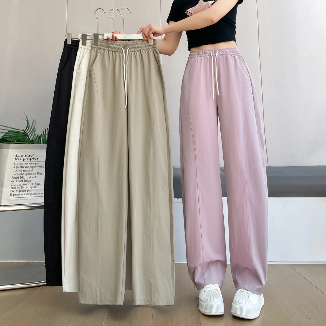 夏季薄款弯刀裤宽松显瘦百搭休闲高腰阔腿裤女