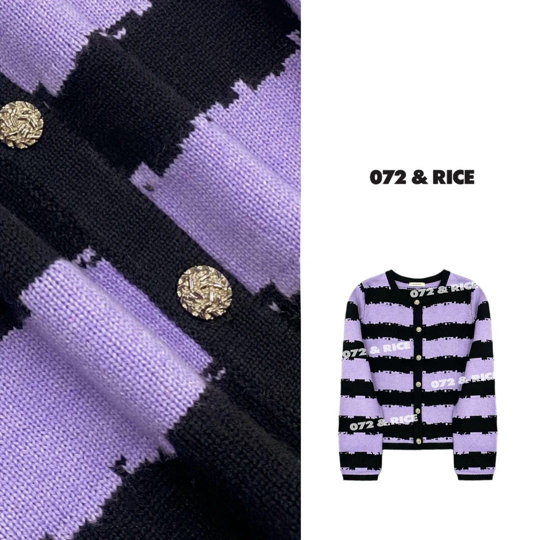 072 & RICE【万人迷】秋季休闲圆领条纹长袖针织开衫 31SJ64