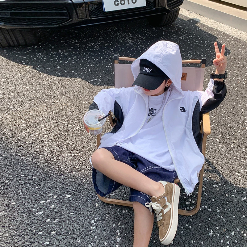 男童2025新款韩式潮流酷帅夏季白色轻薄透气新款儿童外套女童洋气