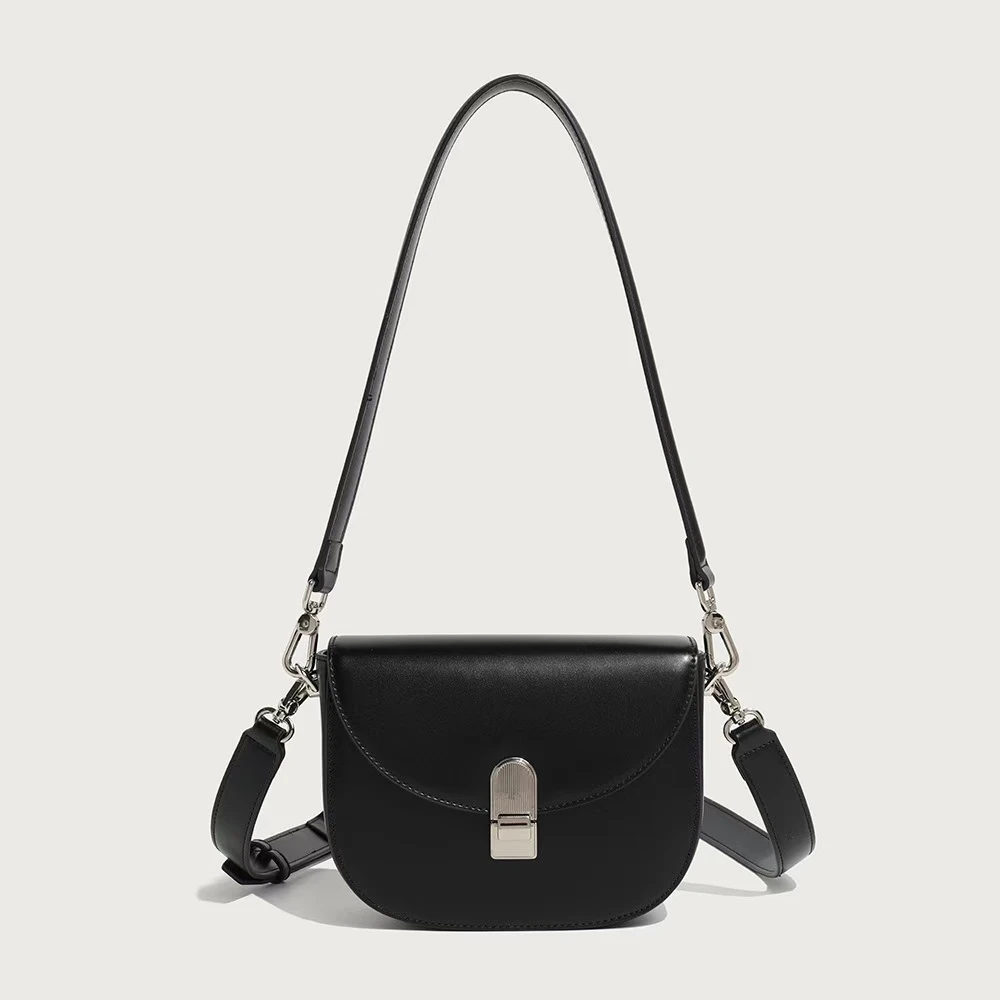 2025时尚复古马鞍包洋气百搭豆腐包简约小包包酒红色黑单肩斜跨包