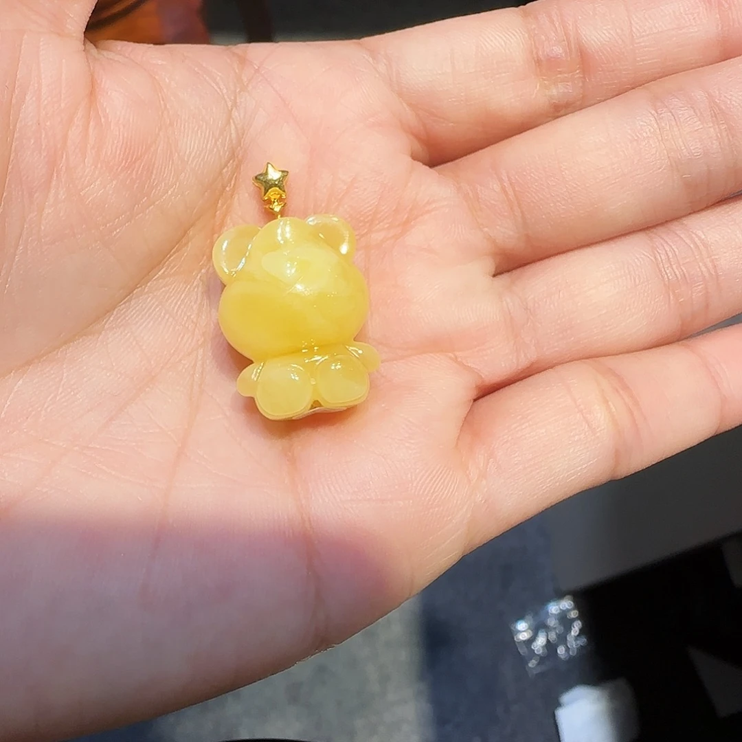 早***干琥珀18K金镶嵌珠宝奇石