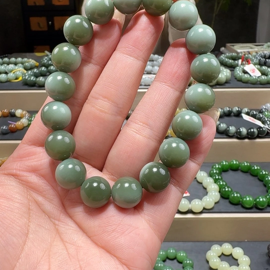 和田玉未镶嵌手链特细 豆青 12