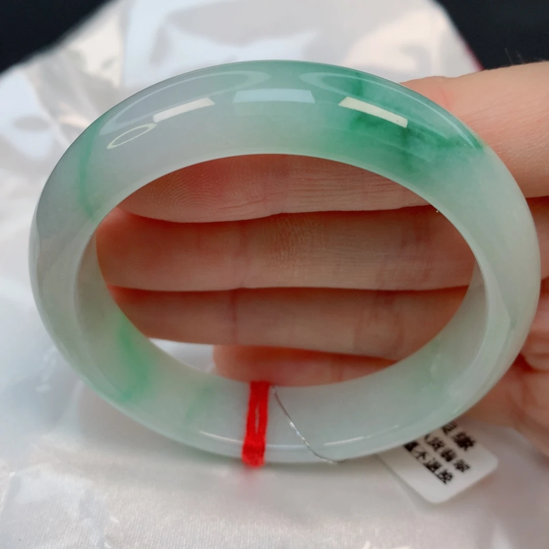 未镶嵌手镯翡翠52.7正圈，阳绿飘花，品相好，019