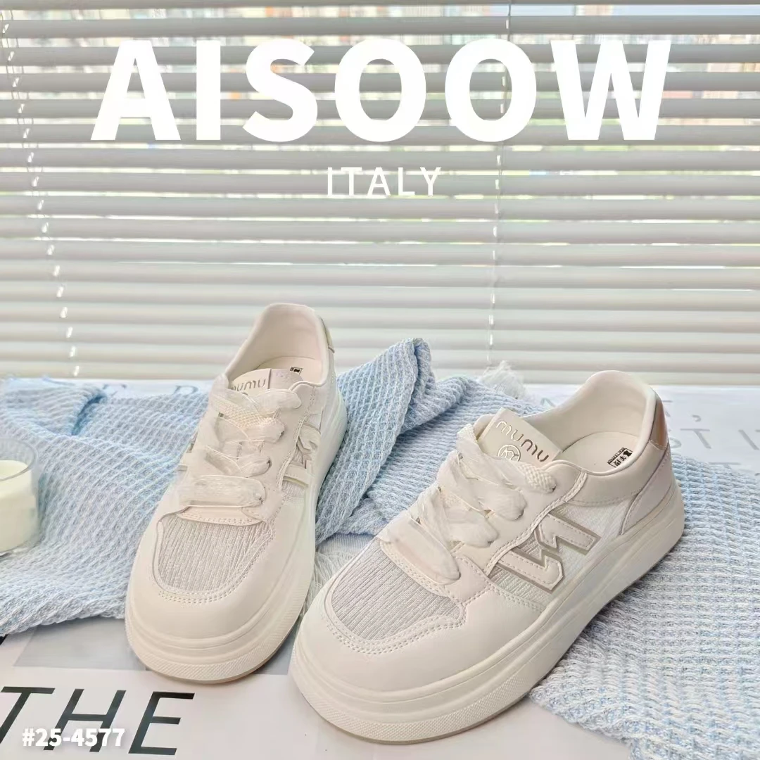 时尚百搭小白鞋女款2025新款夏季网面透气厚底