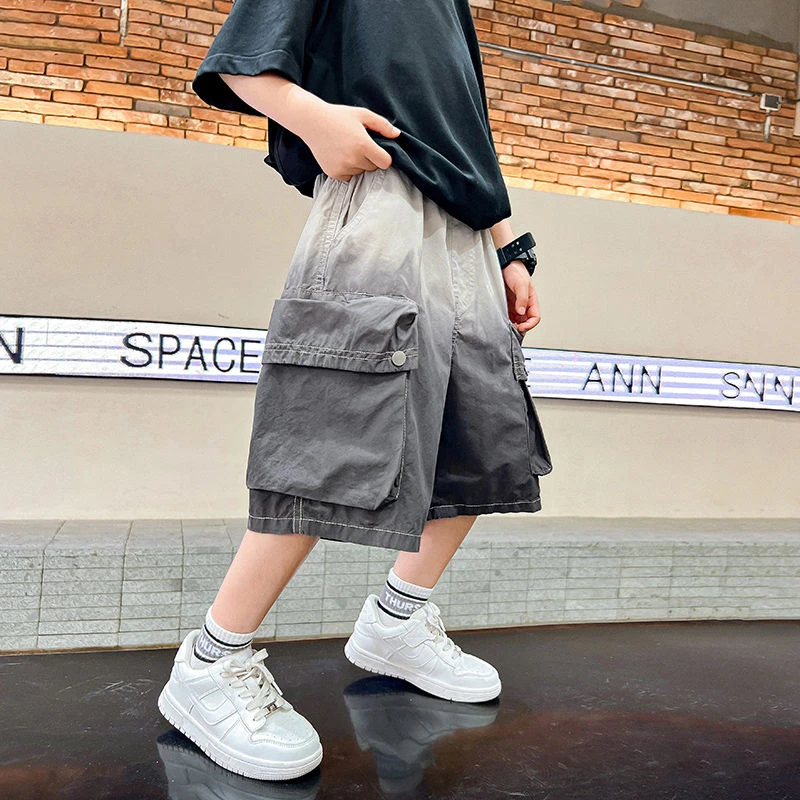 男大童夏季渐变宽松五分工装短裤2025新款男孩痞帅裤子K242KZ4389