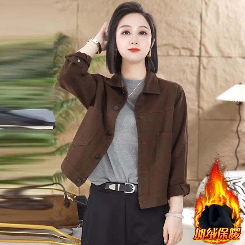 纯棉时尚牛仔短外套女2025年秋冬新款加绒加厚显瘦气质短款上衣潮