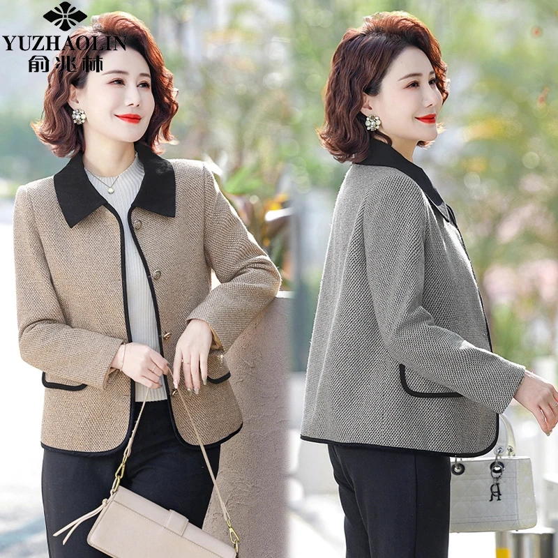 中年妈妈秋装小个子短款外套新款高贵上档次70后女装春秋季上衣服
