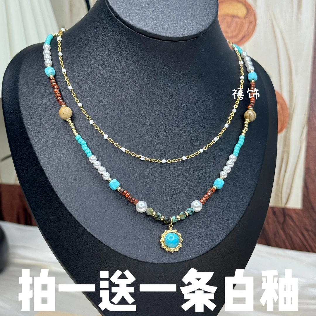 钛钢项链  [氧气]小众设计手工串彩色珠百搭复古小众气质时尚蓝色