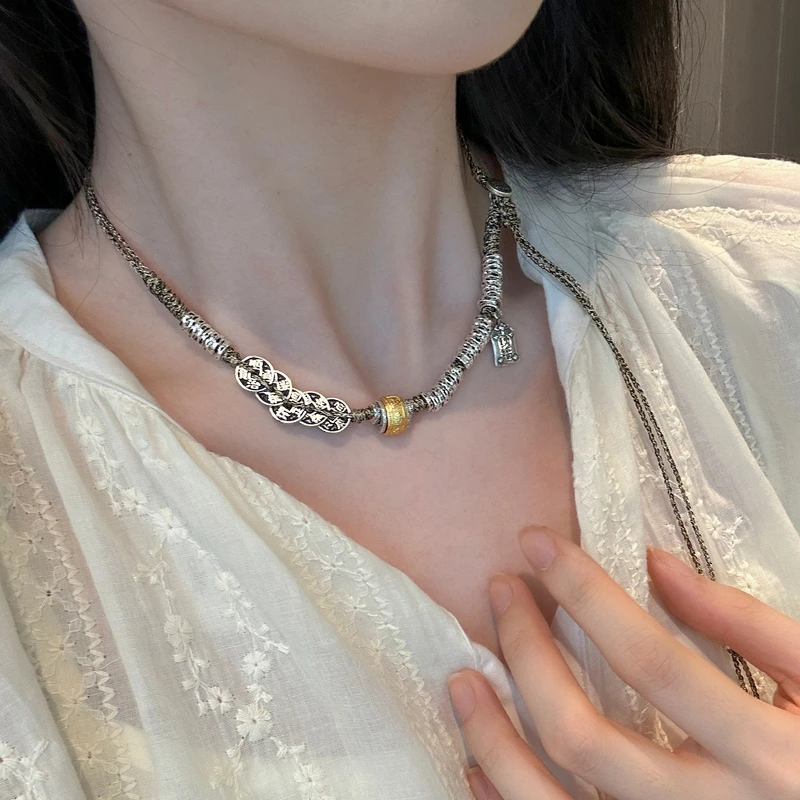 吊坠925银 柒 N17051 六字真言旋转复古民族风时尚项链