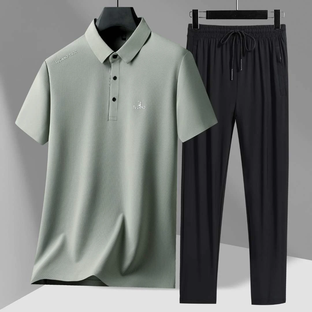 【冰丝爽凉】夏季经典基础男士POLO衫套装休闲时尚POLO衫冰丝裤