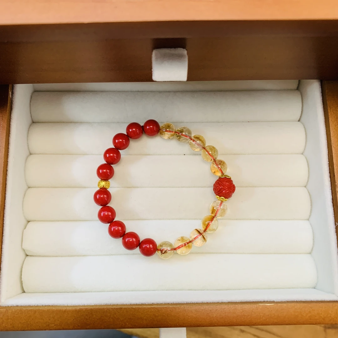 含辰砂工艺品黄水水 朱砂辰砂手串0.8