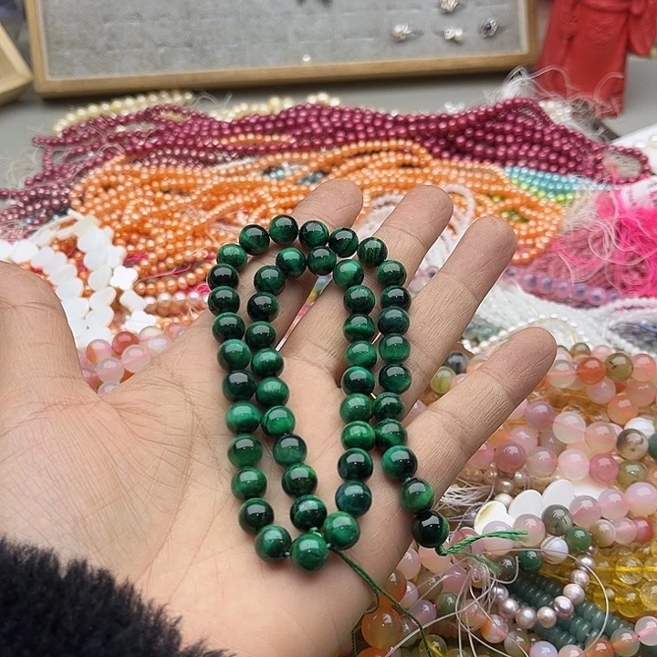 玛瑙/玉髓珠宝半成品未镶嵌一条8mm绿虎眼