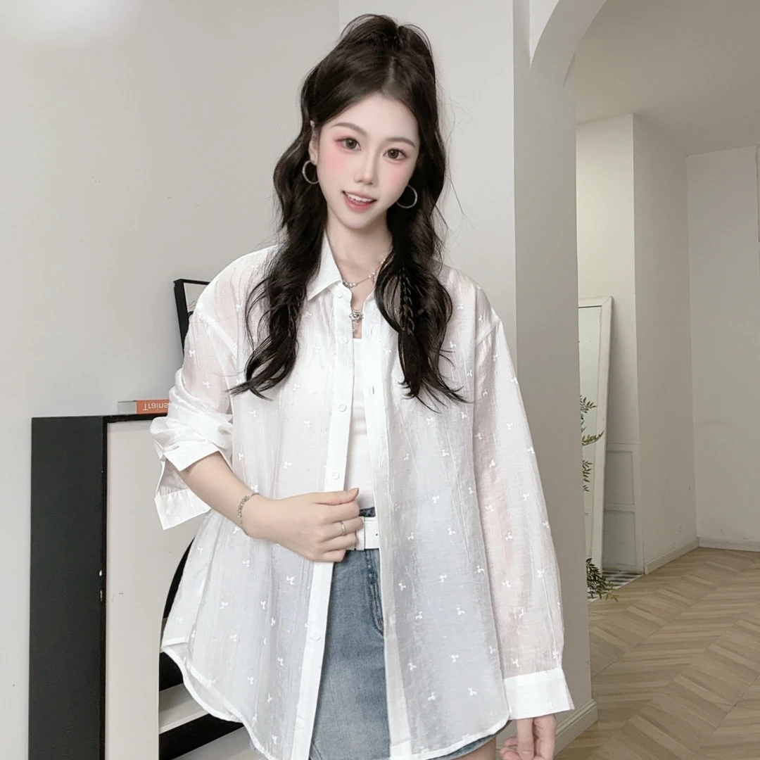 IEF/爱依服2025新款夏季长袖白色时尚小众薄款宽松中长款设计感