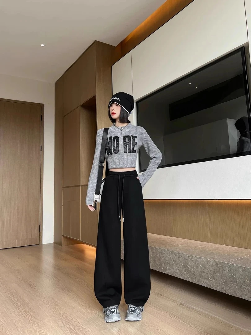 纯色百搭显瘦阔腿裤香蕉裤女高腰垂感宽松直筒休闲裤