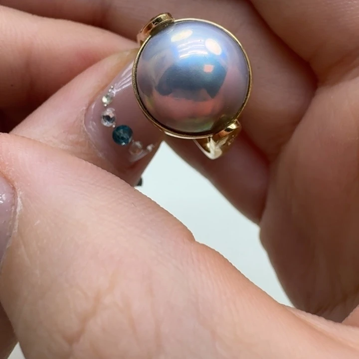 拼合珍珠（马贝珠）戒圈18K金镶嵌