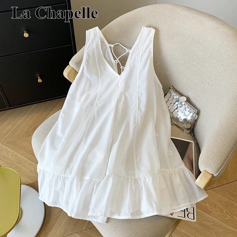 拉夏贝尔韩系百搭显瘦无袖系带背心女薄款甜美宽松显瘦上衣潮