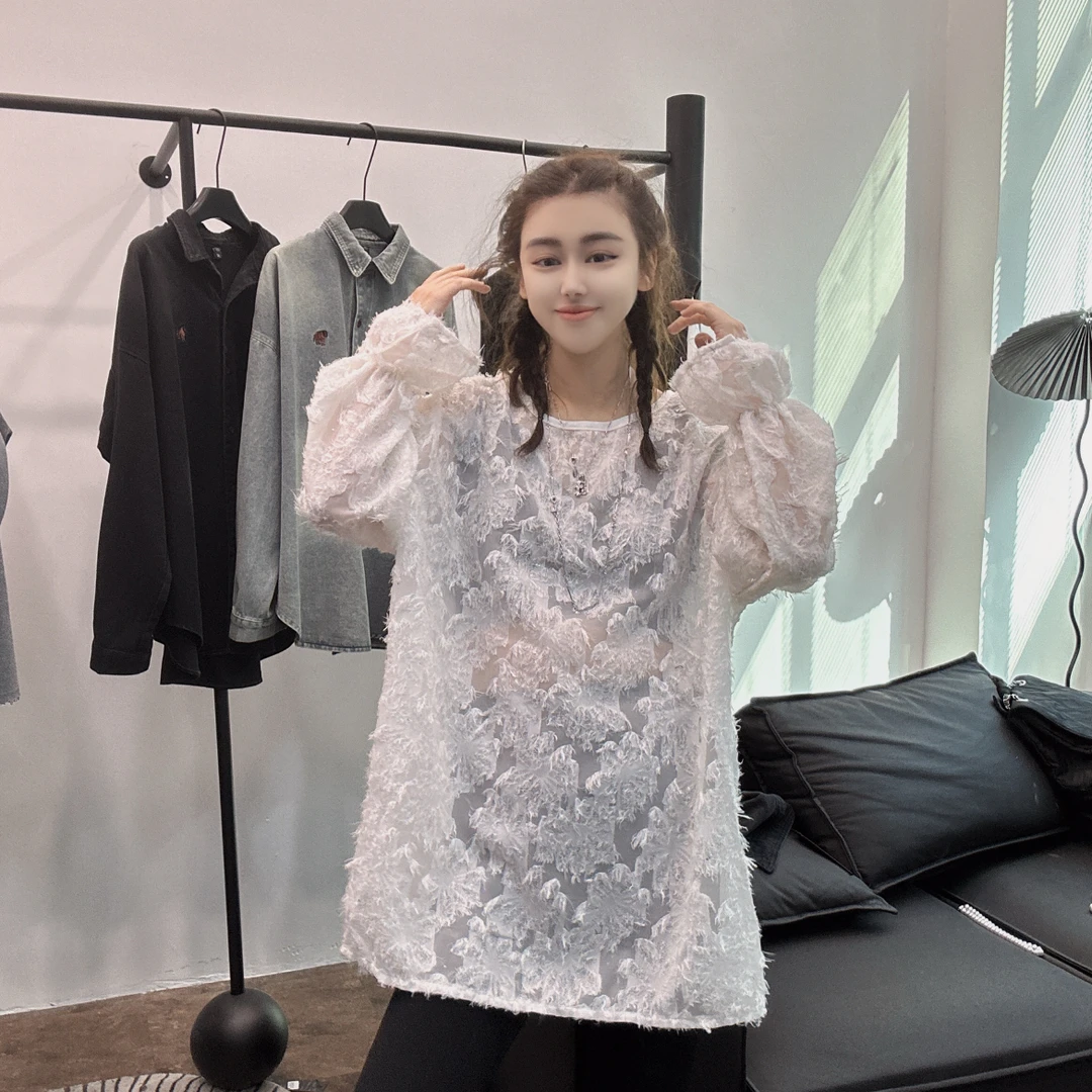 LU/鹿儿Y2331时尚大版宽松打底提花百搭简约休闲早春新款设计上衣