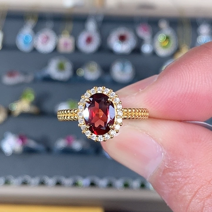 石榴石戒指银S925镶嵌