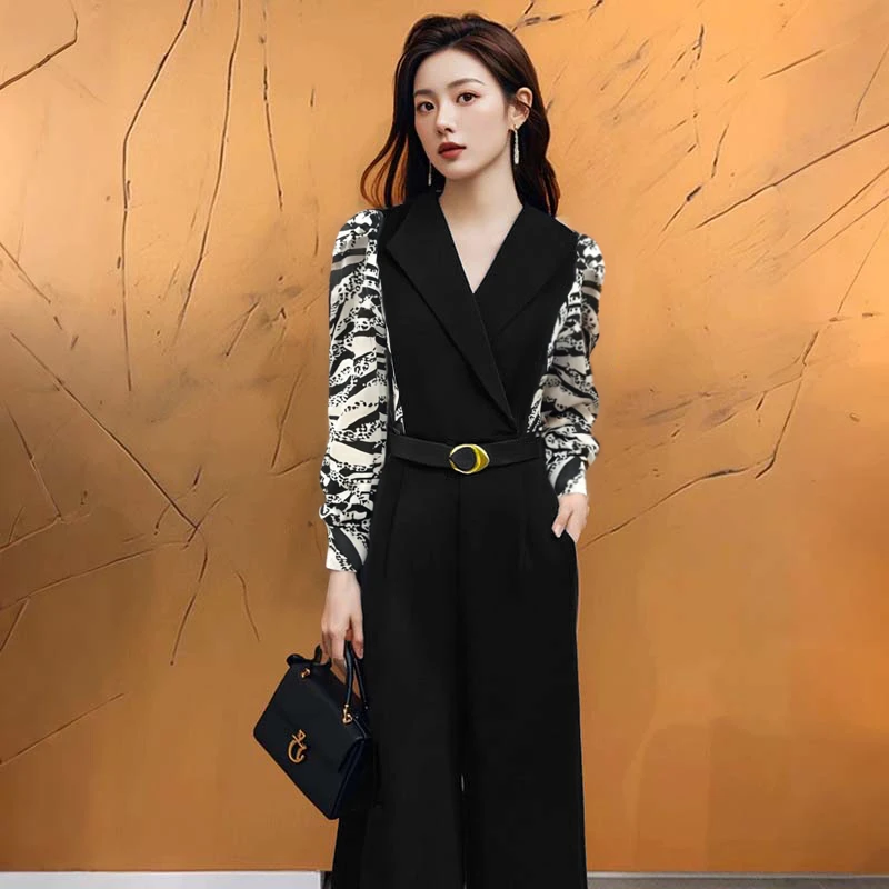 【ZY】【送腰带】2025春秋季气质通勤波点高腰显瘦系带连体裤女D3505