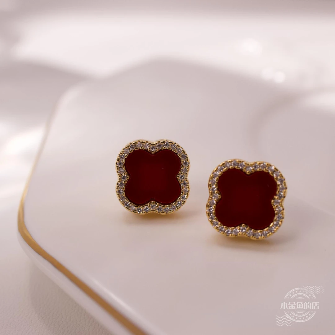 合金耳饰 【幸运草】原创重工小众设计显白四叶草轻奢耳环耳饰