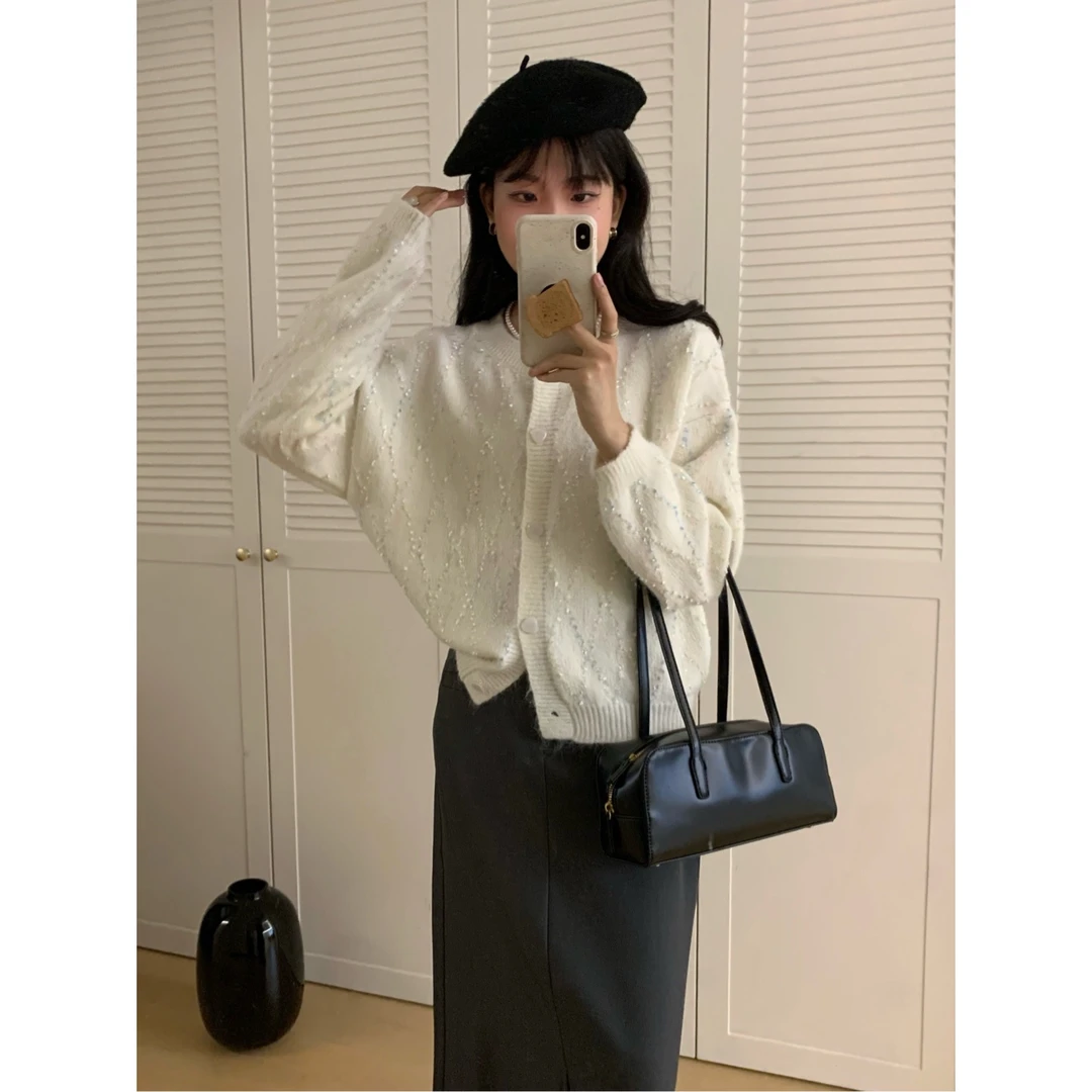 806亮片休闲开衫毛衣女2025新款早秋显瘦设计感上衣
