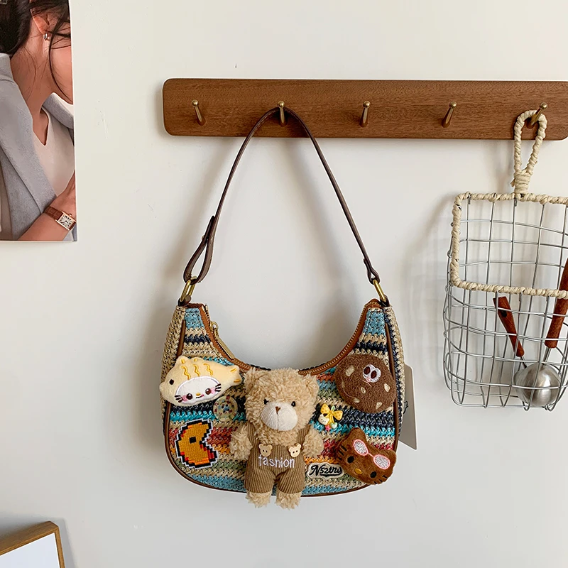 可乐·时尚ins百搭小众日系手作diy单肩腋下斜挎卡通毛绒娃包-16