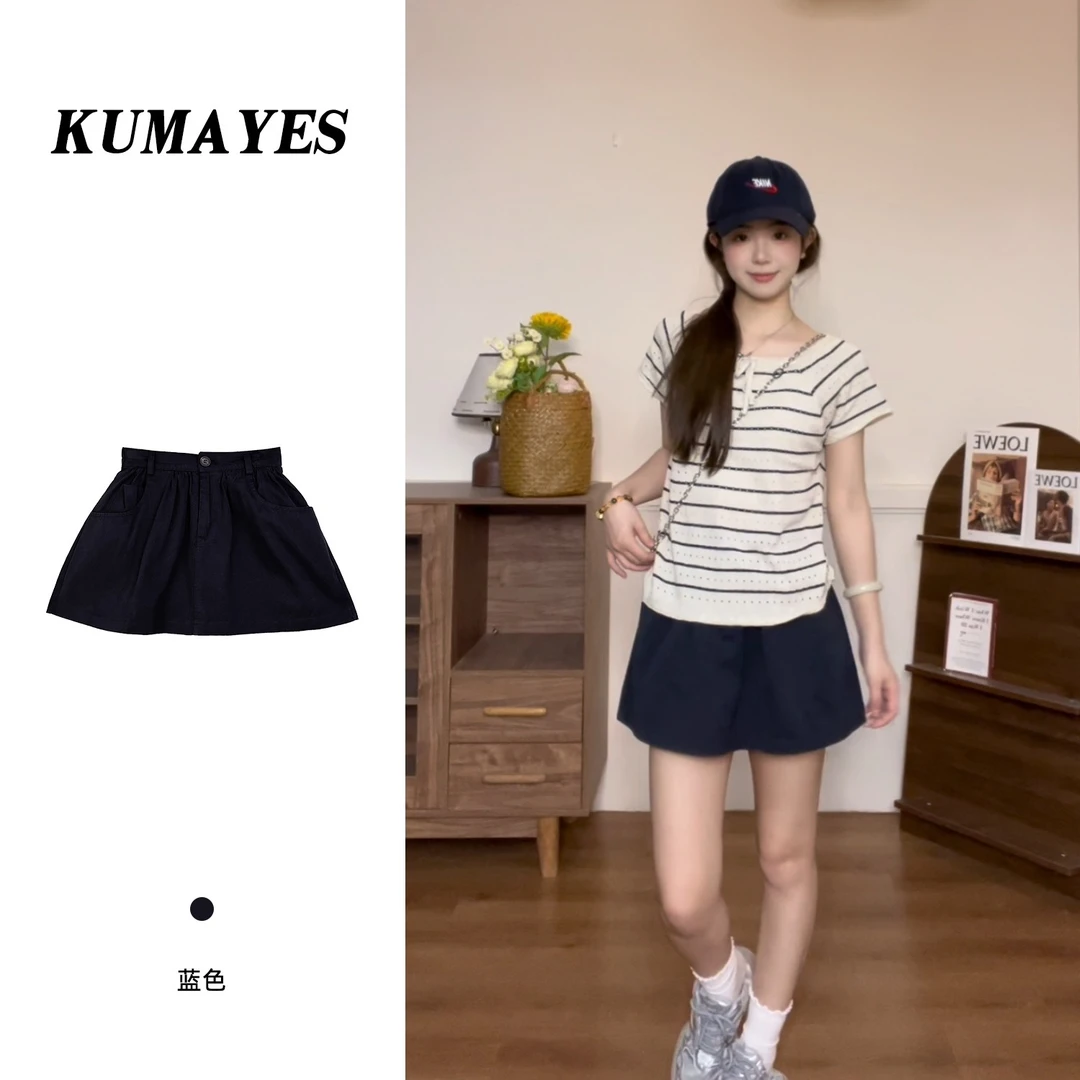 KUMAYES韩版chic宽松百搭半身裙修身遮跨A字裙2025新款