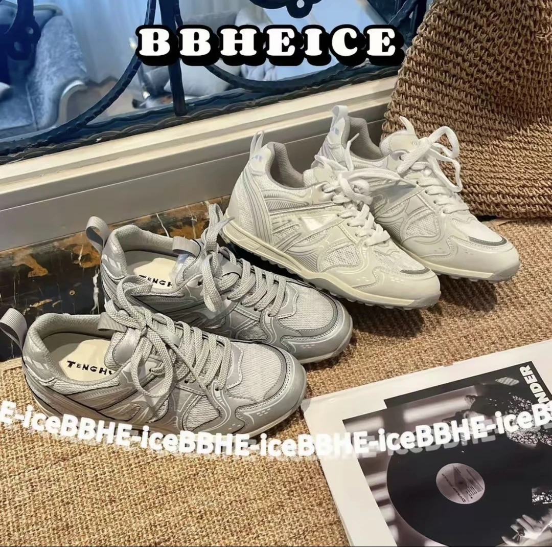 休闲鞋夏季时尚休闲鞋透气防滑跑步韩版老爹鞋拼色内增高蕾丝网面