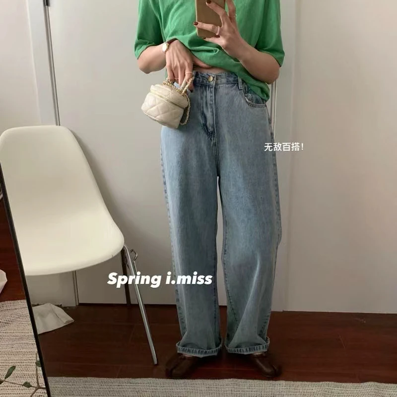 imiss@7921 韩系简约百搭直筒浅蓝牛仔裤（Ｓ裤长101）