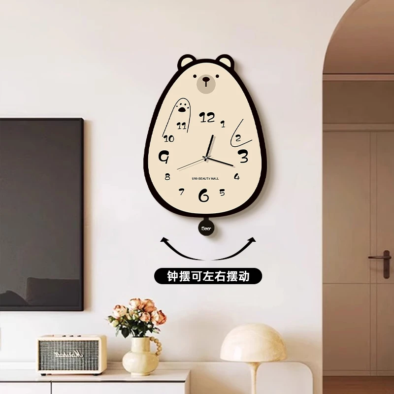可爱动物客厅钟表挂钟背景墙奶油风简约晶瓷静音免打孔时钟挂表